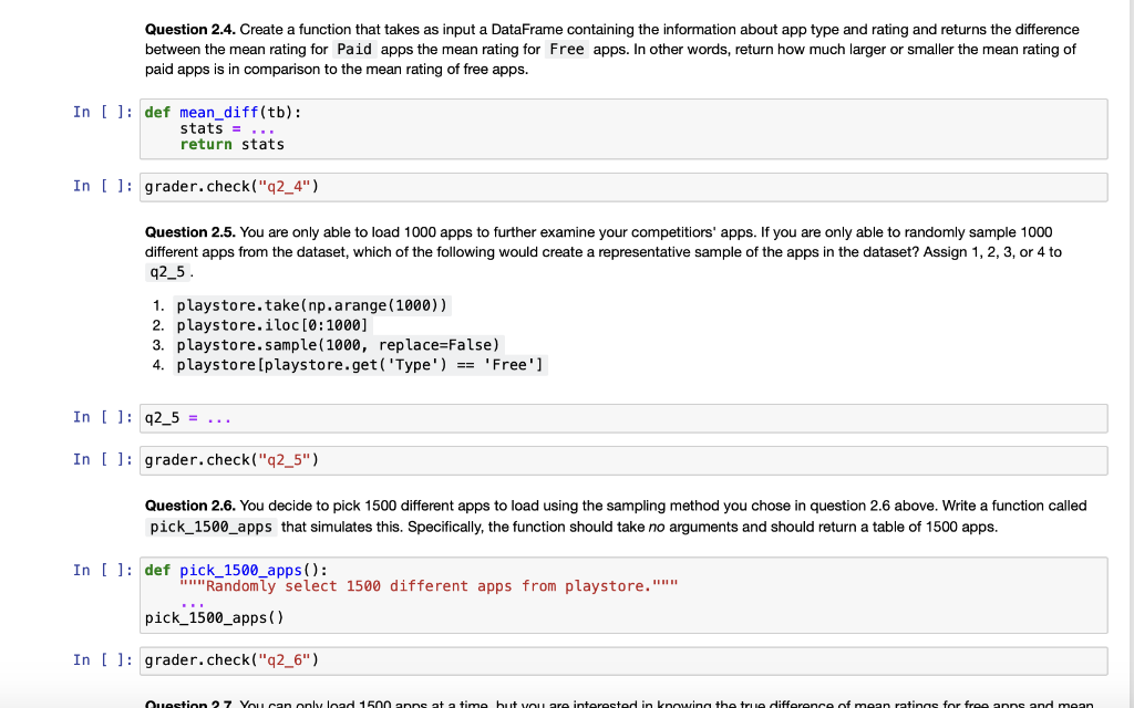 Question 2.4. Create a function that takes as input a | Chegg.com