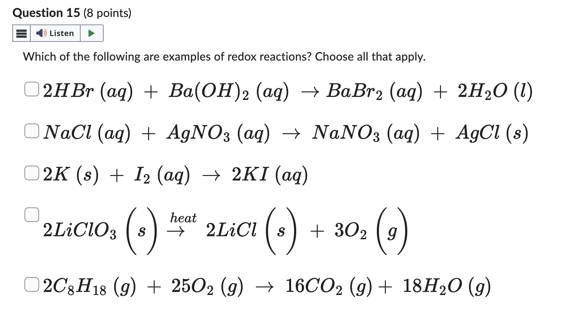 Solved Which of the following are examples of redox | Chegg.com