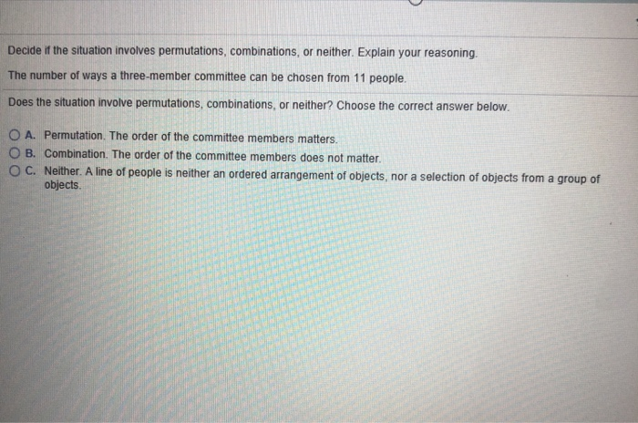 Solved Decide If The Situation Involves Permutations, | Chegg.com