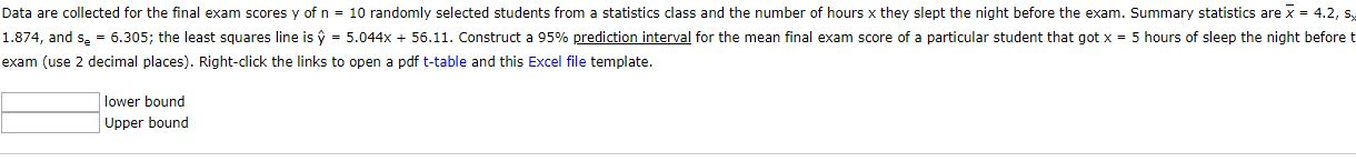Solved Data are collected for the final exam scores y of n - | Chegg.com