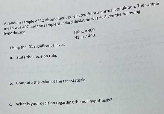 Solved A random sample of 12 observations selected from a | Chegg.com