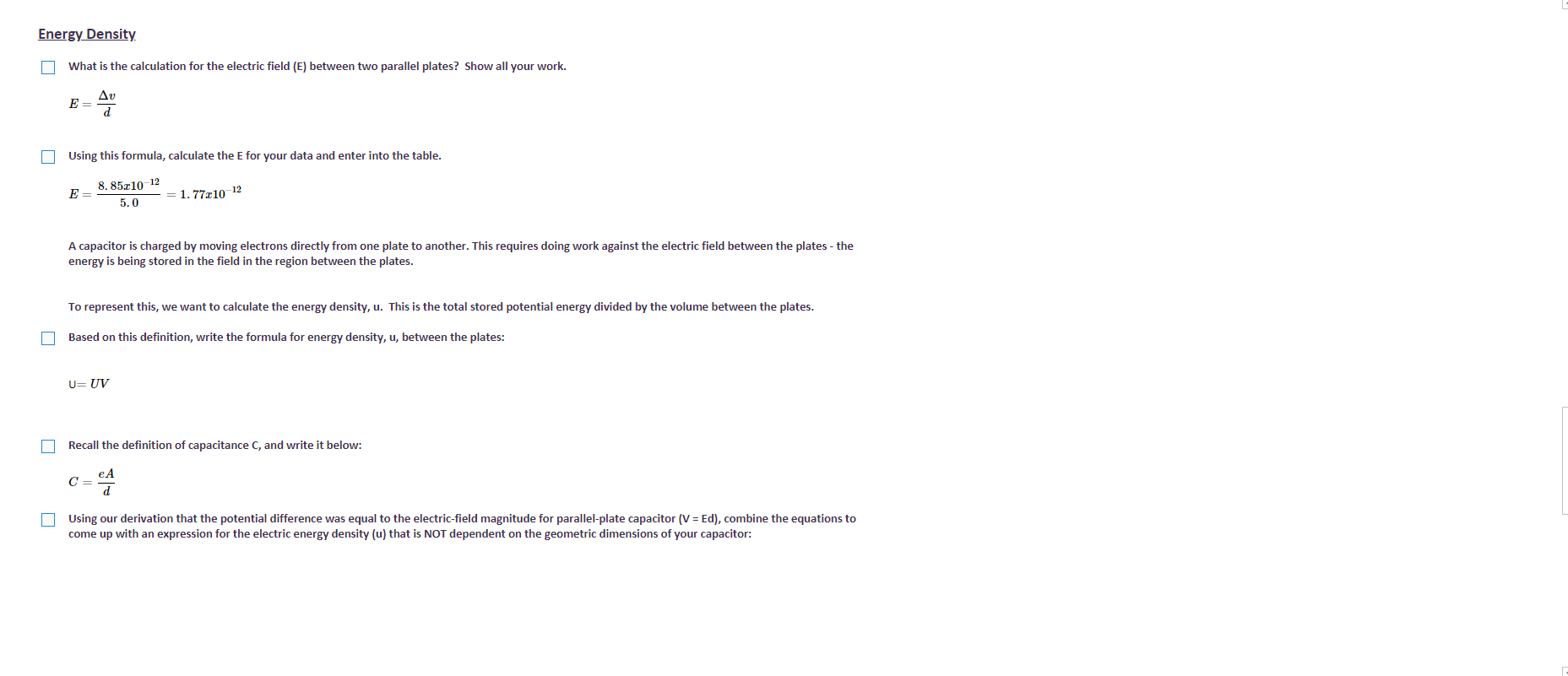 Solved Energy Density What Is The Calculation For The Chegg Com