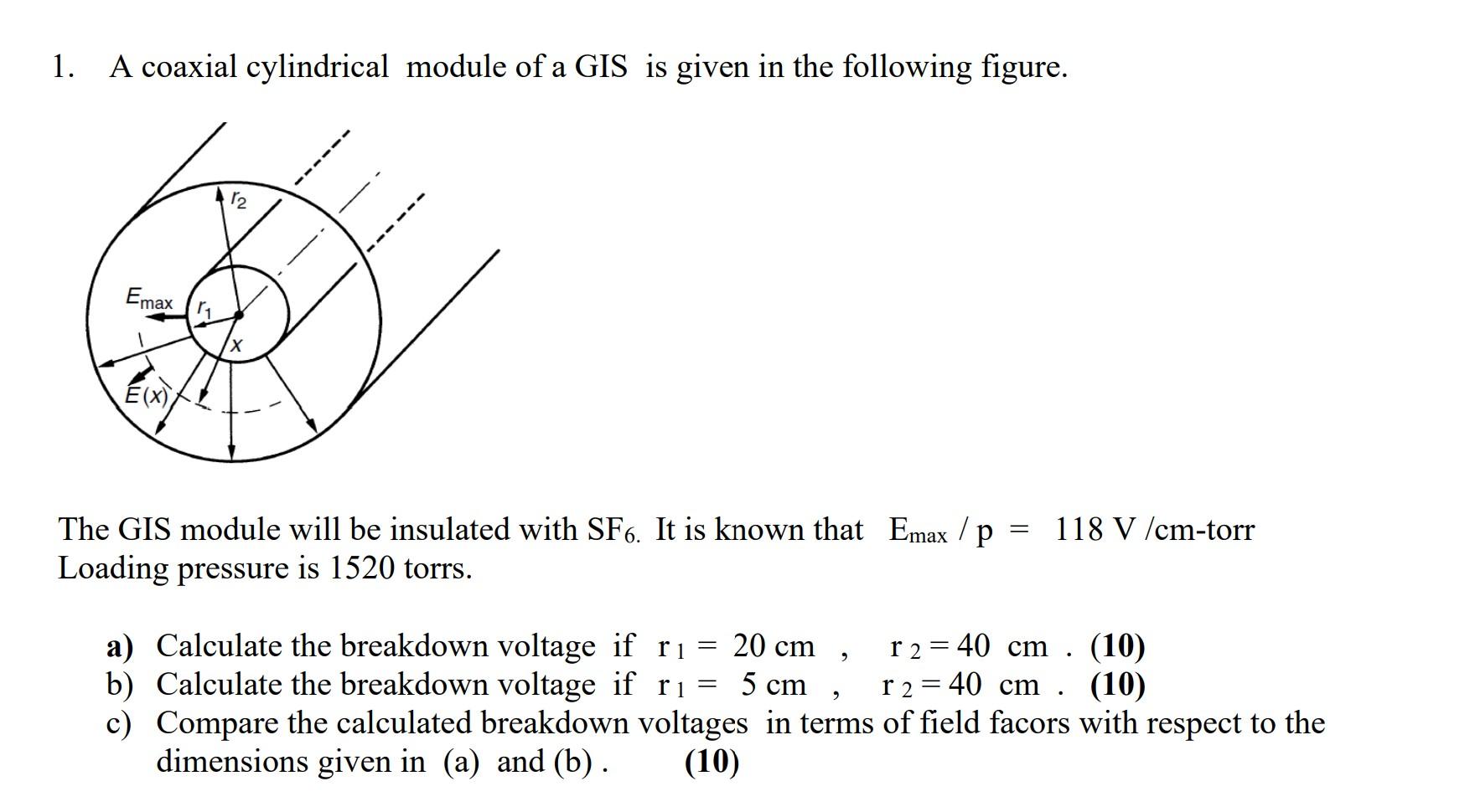 Solved 1 A Coaxial Cylindrical Module Of A Gis Is Given Chegg Com