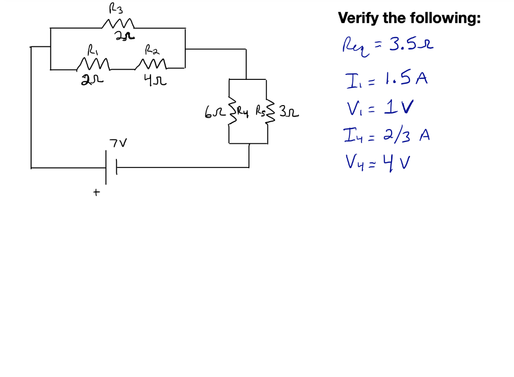 Solved Verify the following: Re=3.5ΩI1=1.5 AV1=1 VI4=2/3 | Chegg.com