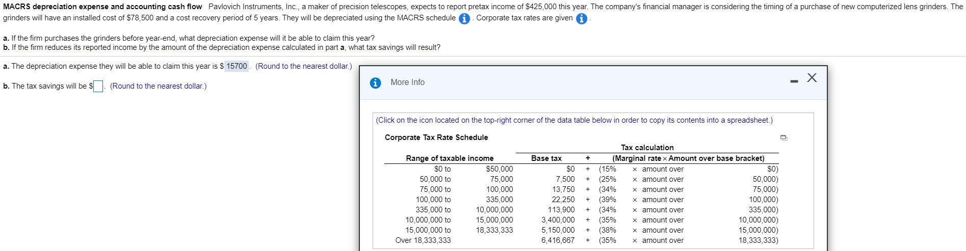 Solved MACRS depreciation expense and accounting cash flow | Chegg.com