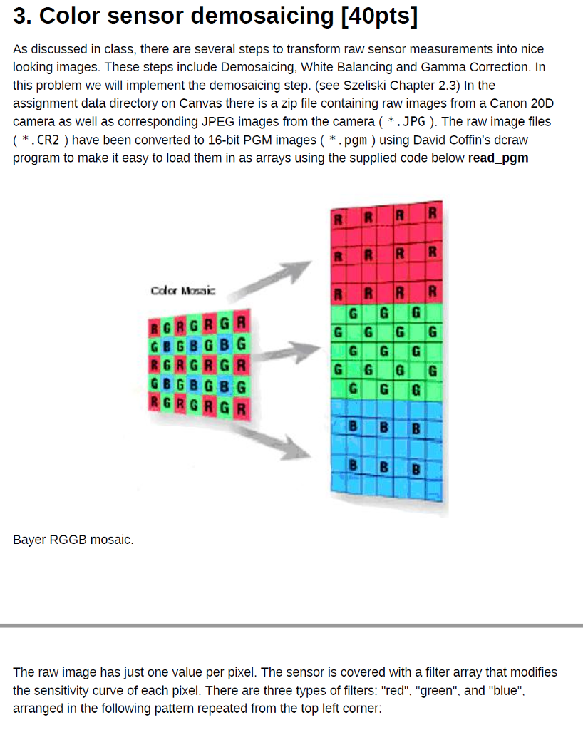 3. Color Sensor Demosaicing 440pts As Discussed In | Chegg.com