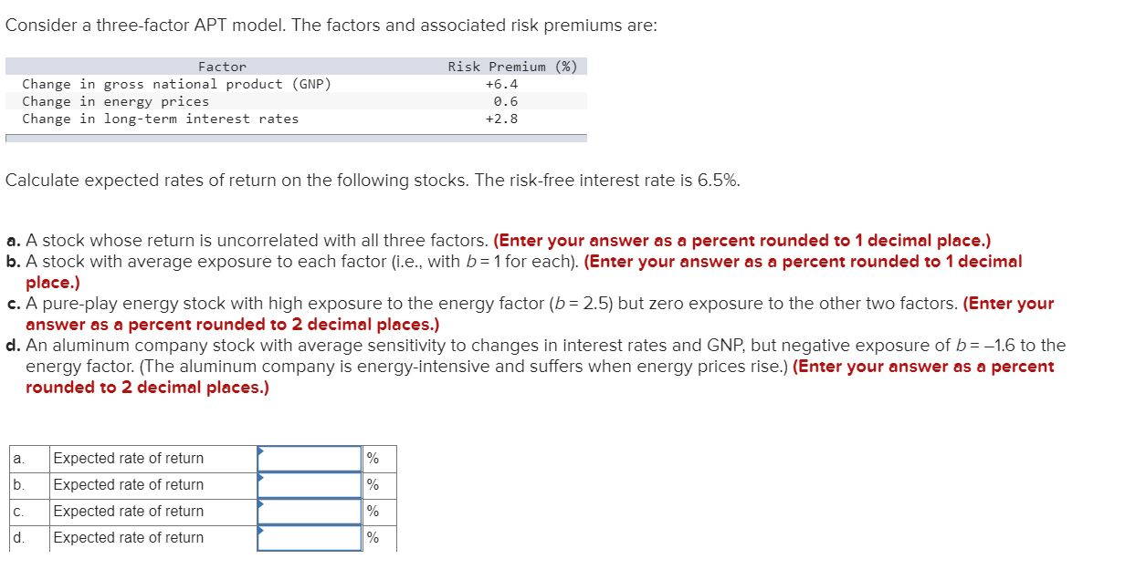 Solved Consider A Three-factor APT Model. The Factors And | Chegg.com