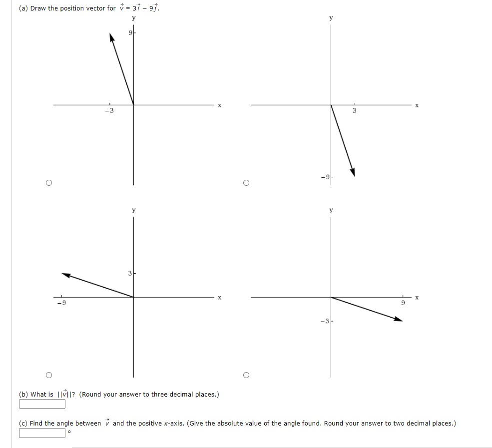 Solved (a) Draw the position vector for v = 37 -97. y -3 O y | Chegg.com