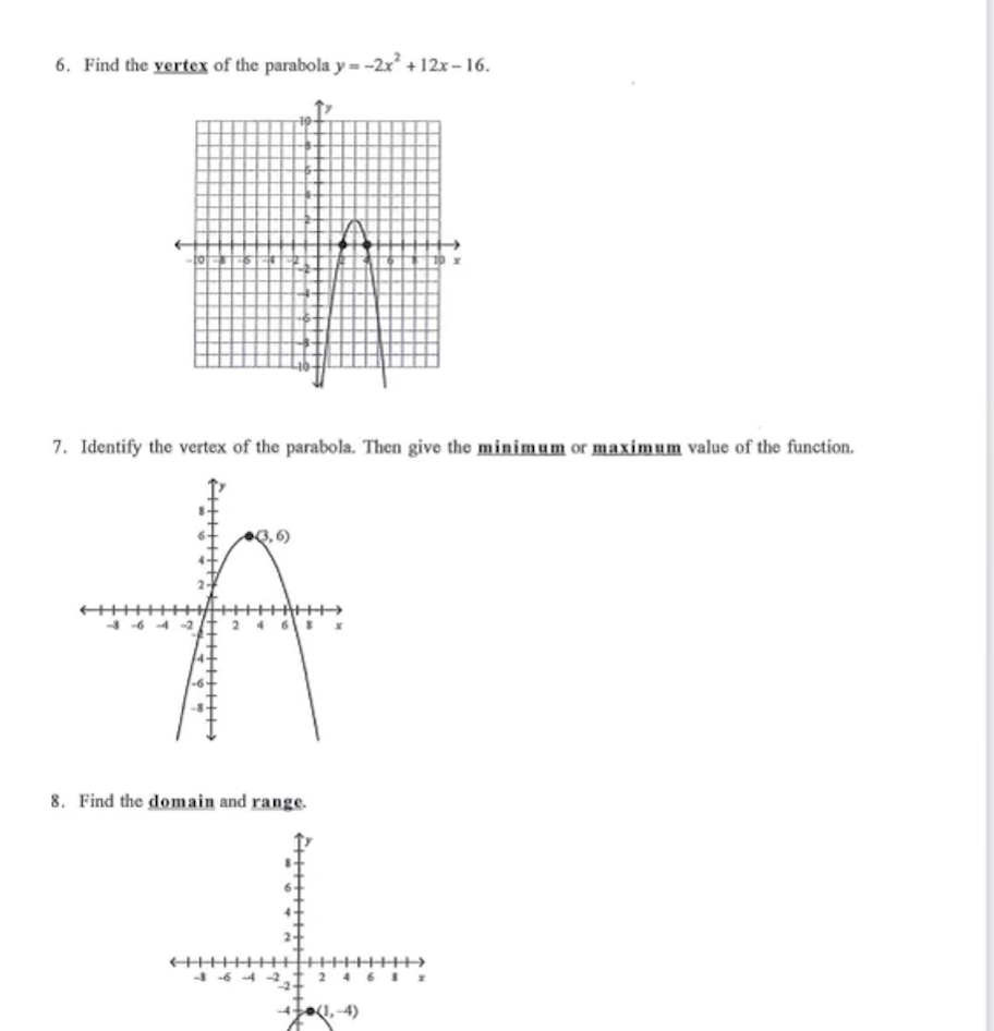 Solved 6 Find The Vertex Of The Parabola Y 2x 12x 16 7 Chegg Com