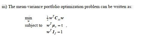 Part 1. Theory Of Markowitz Mean-variance Portfolio | Chegg.com