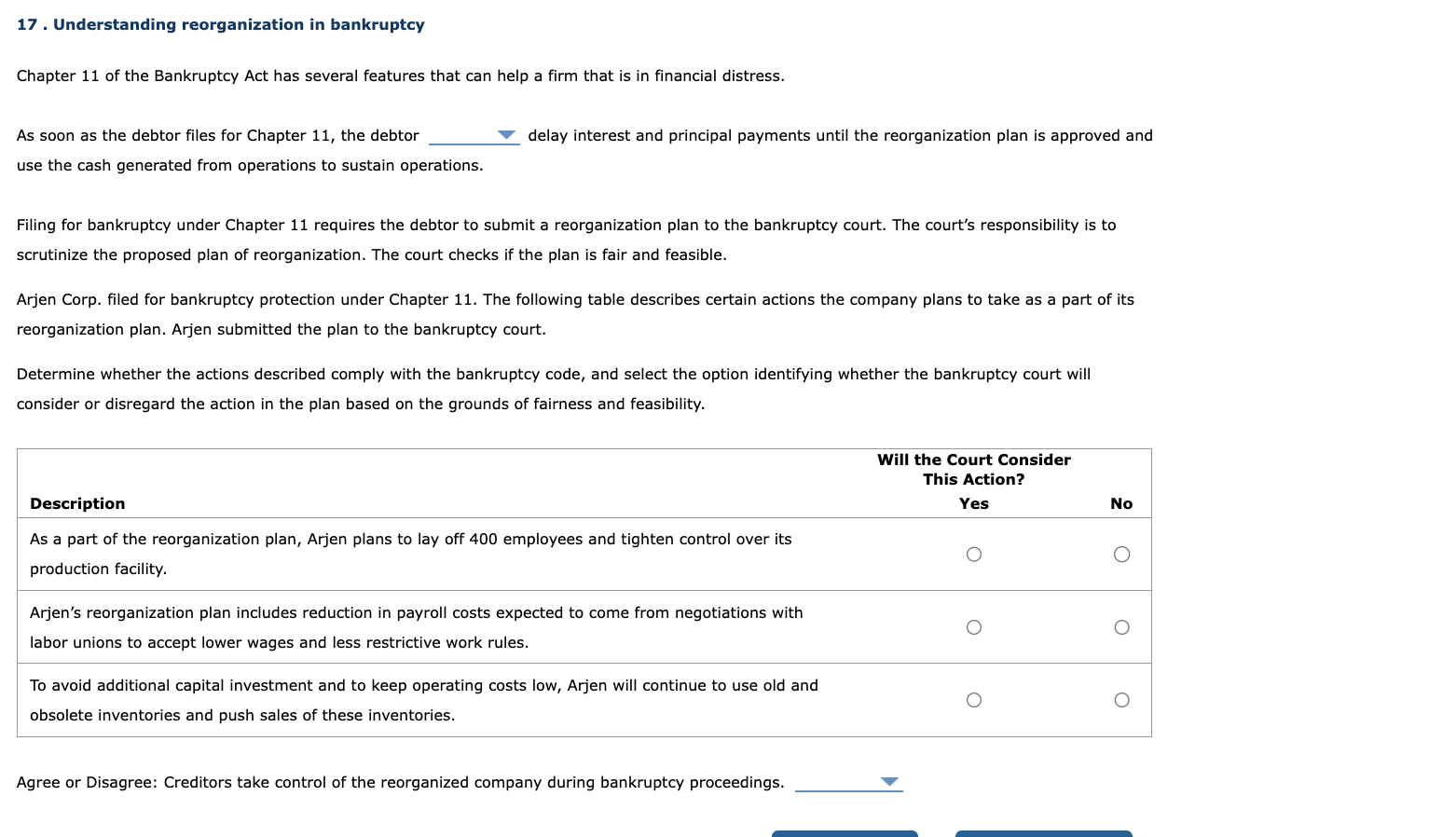 Solved 17. Understanding reorganization in bankruptcy | Chegg.com