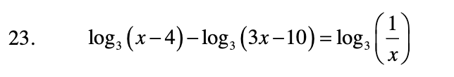 Solved log3(x−4)−log3(3x−10)=log3(x1) | Chegg.com