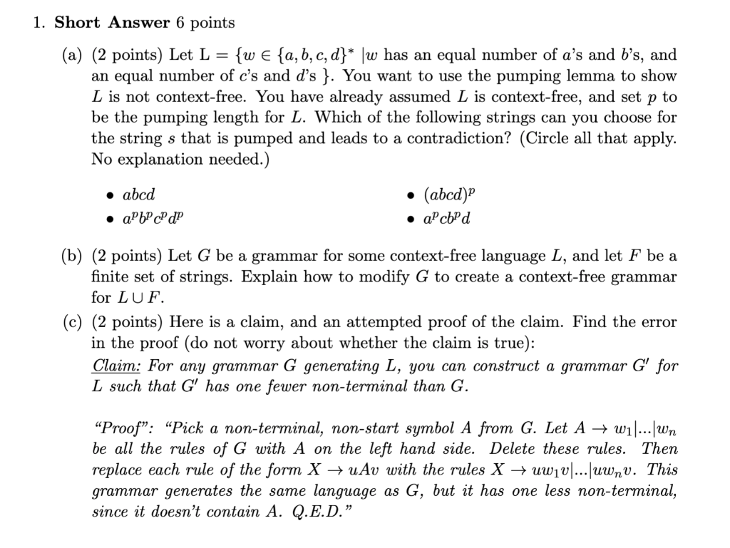 1 Short Answer 6 Points A 2 Points Let L W Chegg Com
