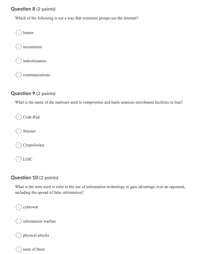 Solved Question 8 (2 points) Which of the following is not a | Chegg.com