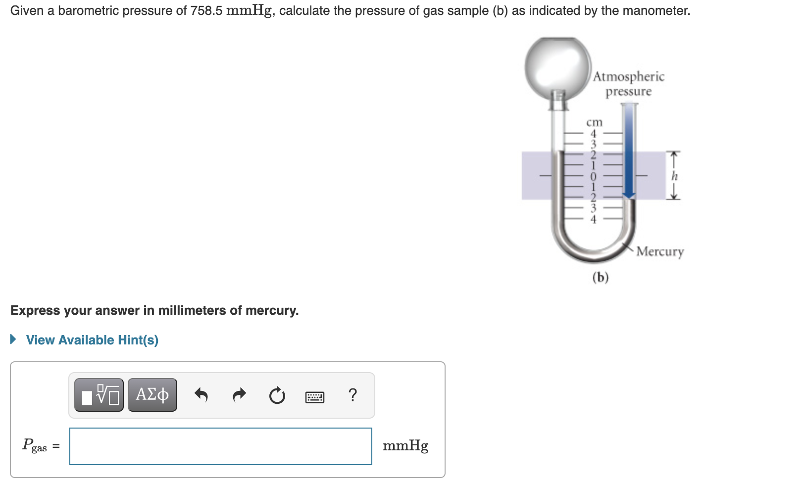 Solved Given a barometric pressure of 758.5 mmHg, calculate