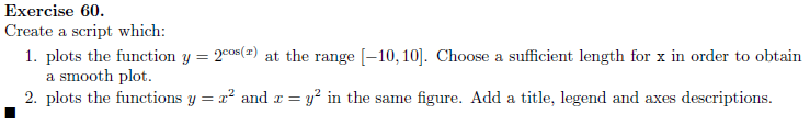 Solved Exercise 60. Create a script which: 1. plots the | Chegg.com