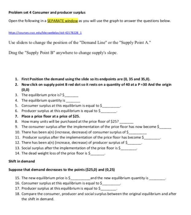 Solved Problem set 4 Consumer and producer surplus Open the | Chegg.com