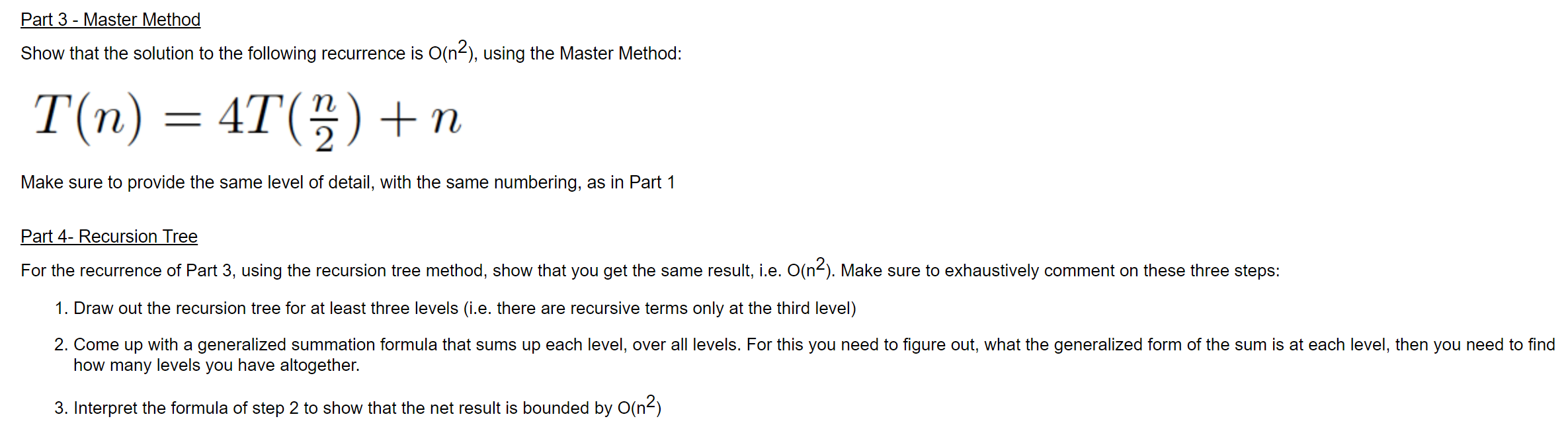 Solved Part 3 - Master Method Show that the solution to the | Chegg.com