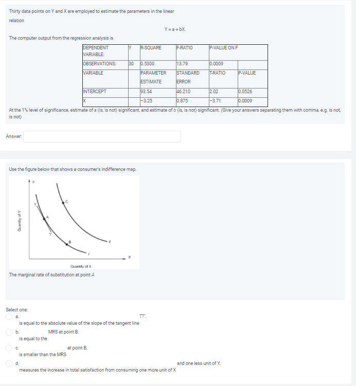 Solved Thirty data points on Y and X are employed to | Chegg.com