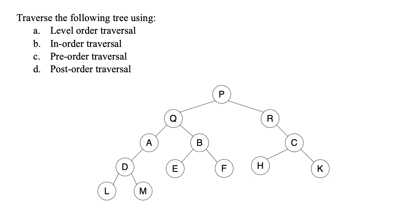 Solved a. Traverse the following tree using: Level order | Chegg.com