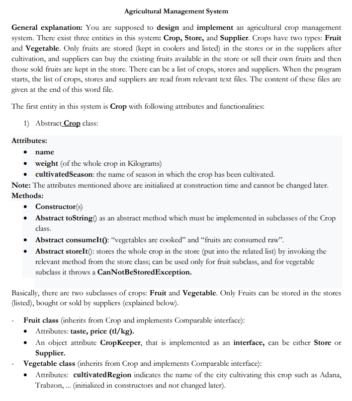 Solved Agricultural Management System General explanation: | Chegg.com