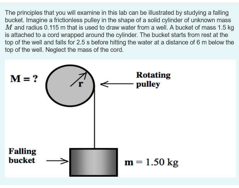 ⏩SOLVED:A physics problem involves a massive pulley, a bucket filled…