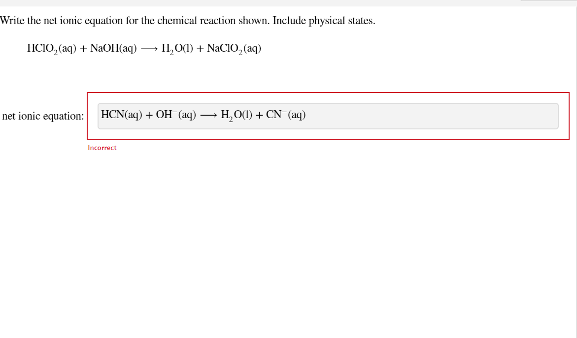 Solved Write the net ionic equation for the chemical | Chegg.com