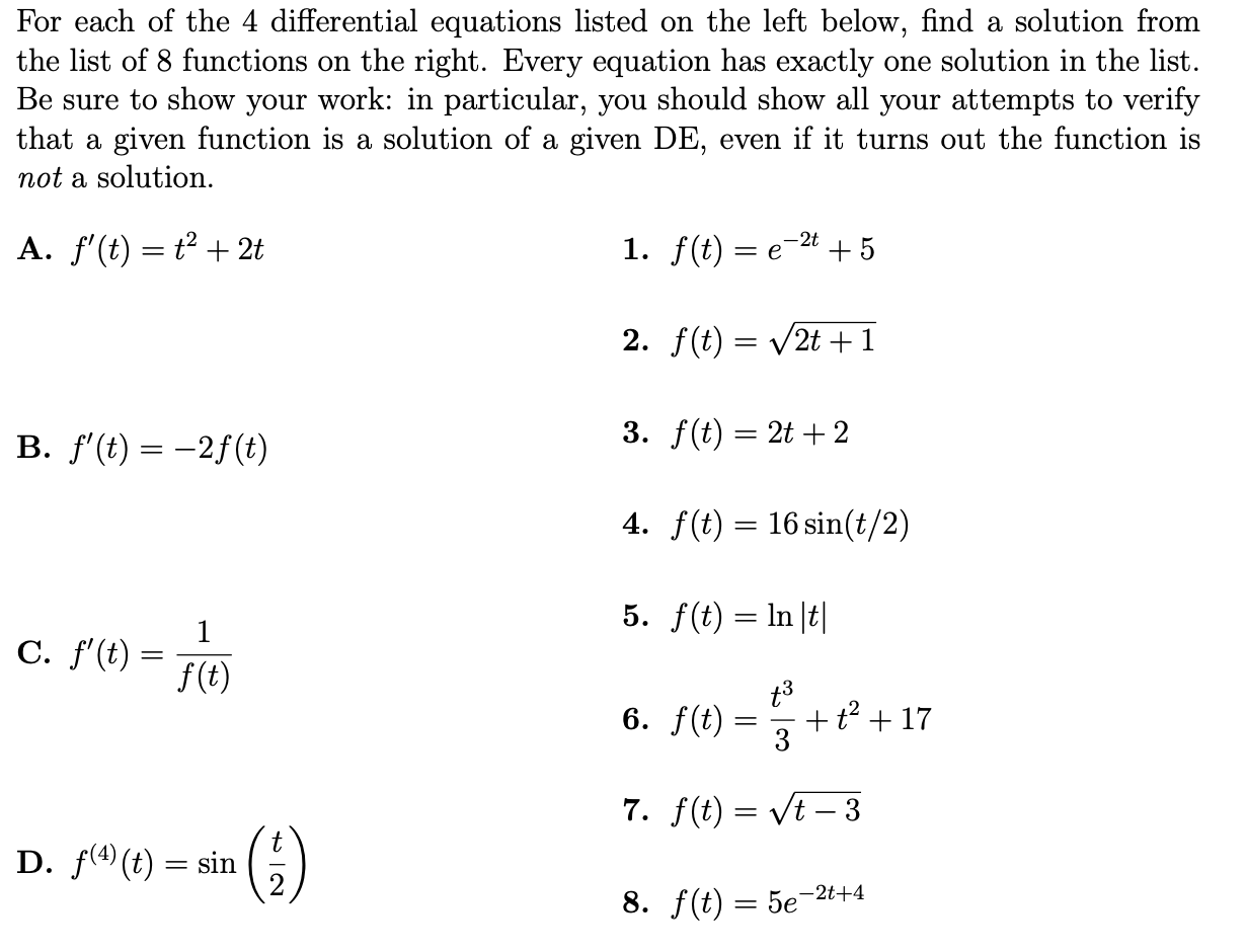 Solved For each of the 4 differential equations listed on | Chegg.com