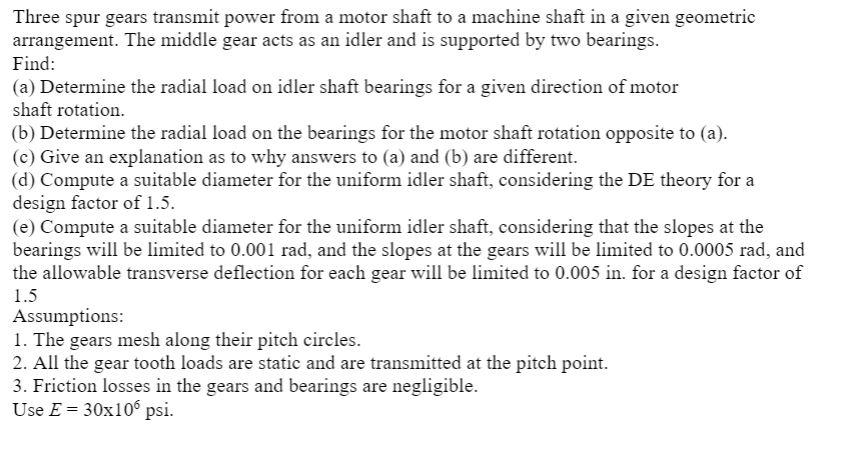 Solved Three spur gears transmit power from a motor shaft to | Chegg.com