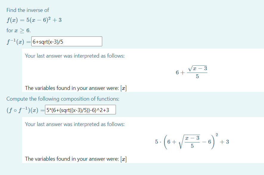 Solved Help! what is wrong with this inverse and | Chegg.com