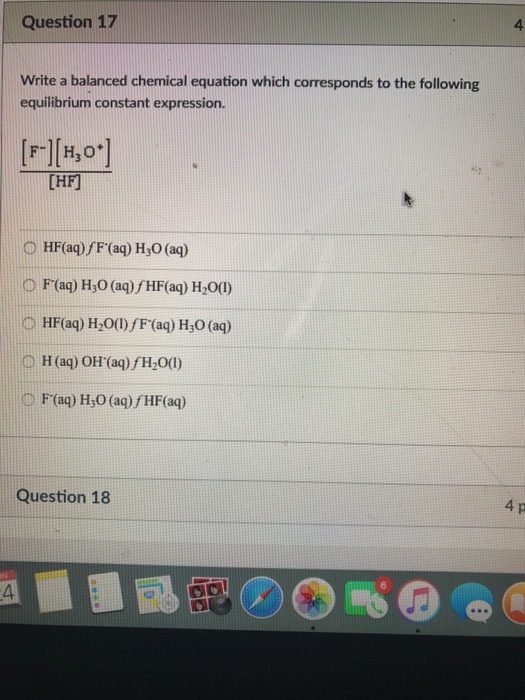 Solved Question 17 4 Write a balanced chemical equation | Chegg.com