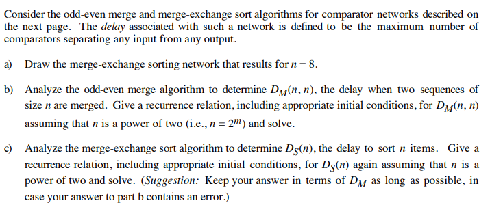 Consider the odd-even merge and merge-exchange sort | Chegg.com