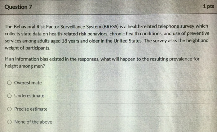 Solved The Behavioral Risk Factor Surveillance System | Chegg.com