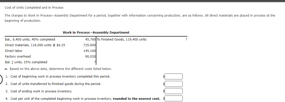 Solved Cost of Units Completed and in Process The charges to | Chegg.com