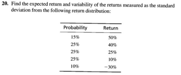Solved 20. Find the expected return and variability of the | Chegg.com