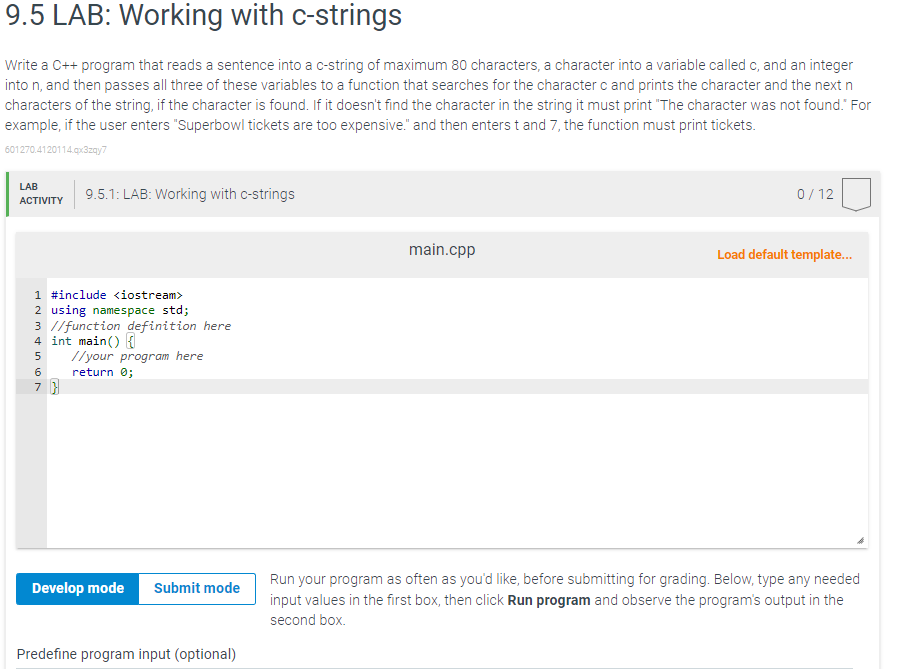Solved 9.5 ﻿LAB: Working with c-stringsWrite a C++ ﻿program | Chegg.com