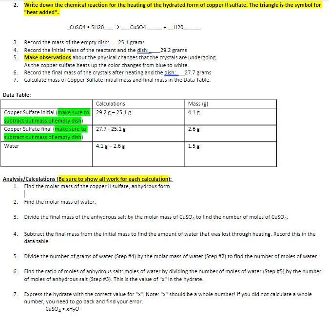 Solved 2. Write down the chemical reaction for the heating | Chegg.com