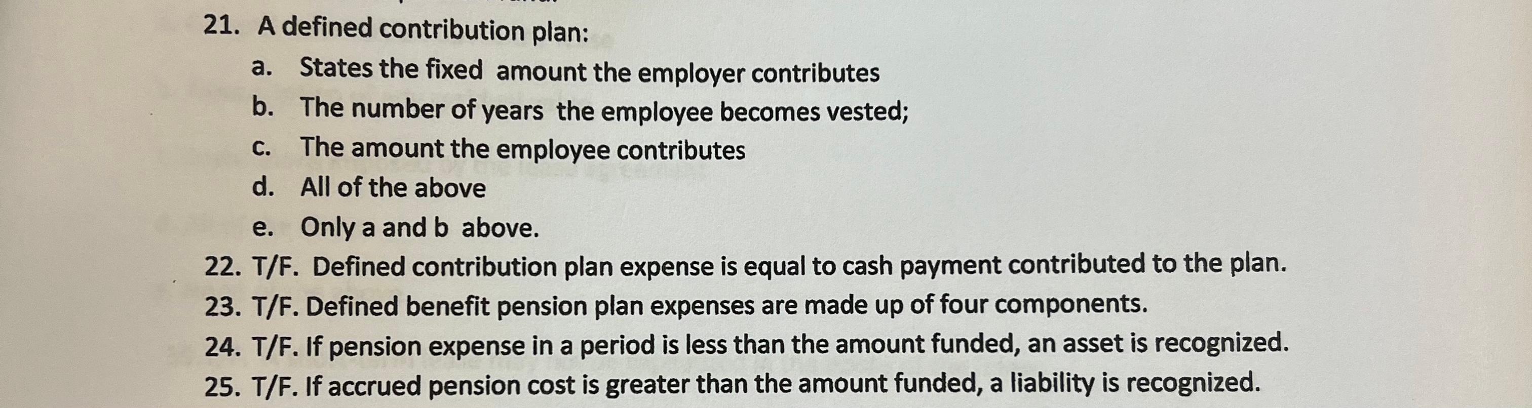 Solved 21. A defined contribution plan: a. States the fixed | Chegg.com