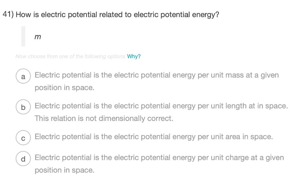 Solved 41) How is electric potential related to electric