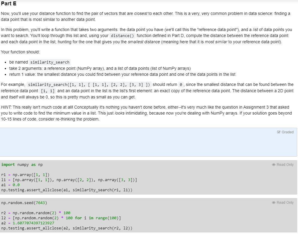 Solved Part E Now, you'll use your distance function to find | Chegg.com