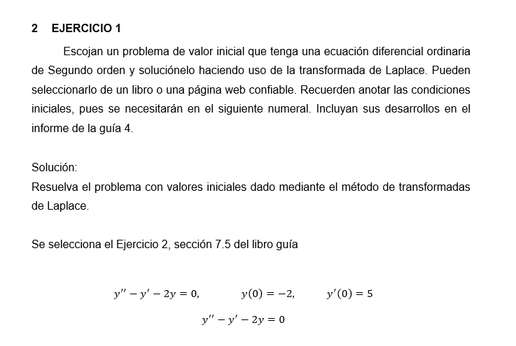 2 EJERCICIO 1 Escojan un problema de valor inicial que tenga una ecuación diferencial ordinaria de Segundo orden y soluciónel