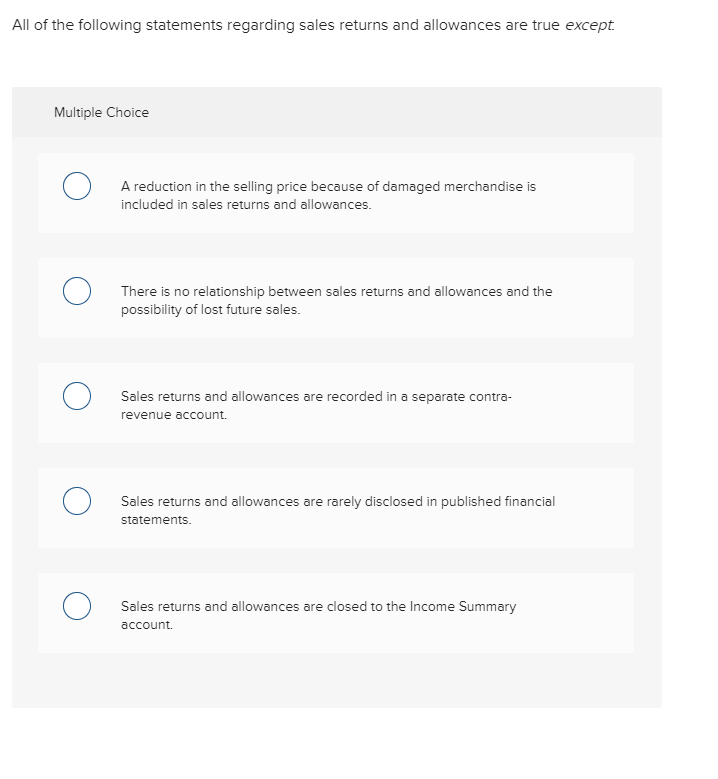 Solved All of the following statements regarding sales | Chegg.com