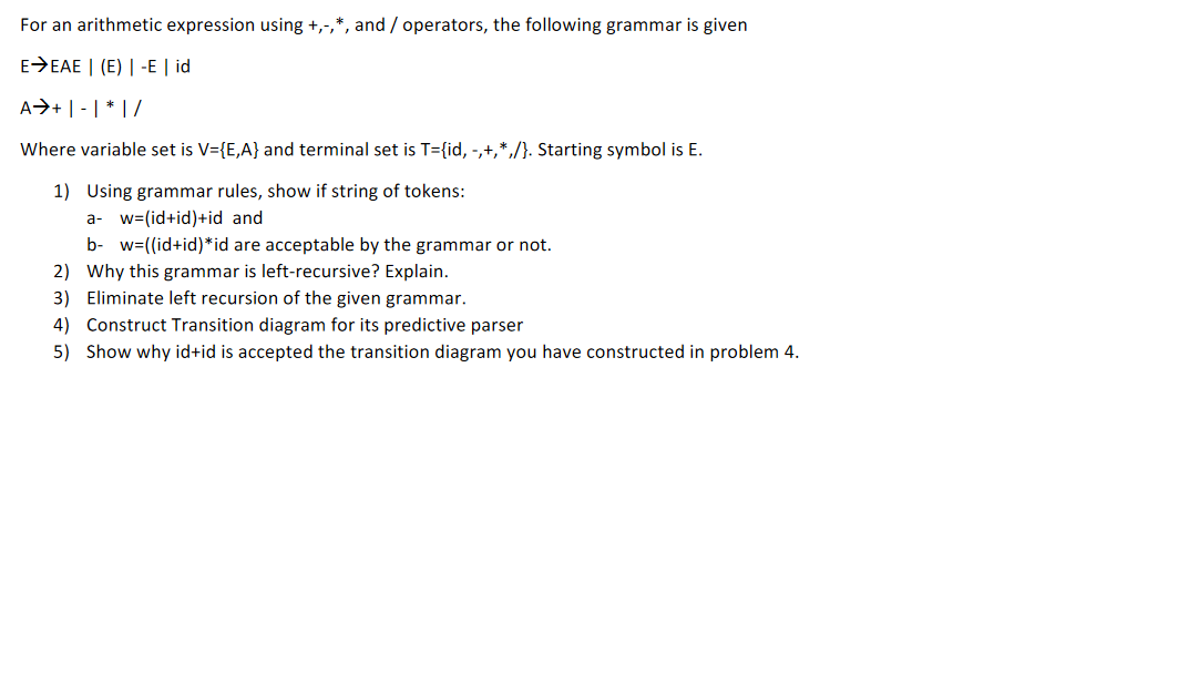 Solved For an arithmetic expression using +,-, *, and / | Chegg.com