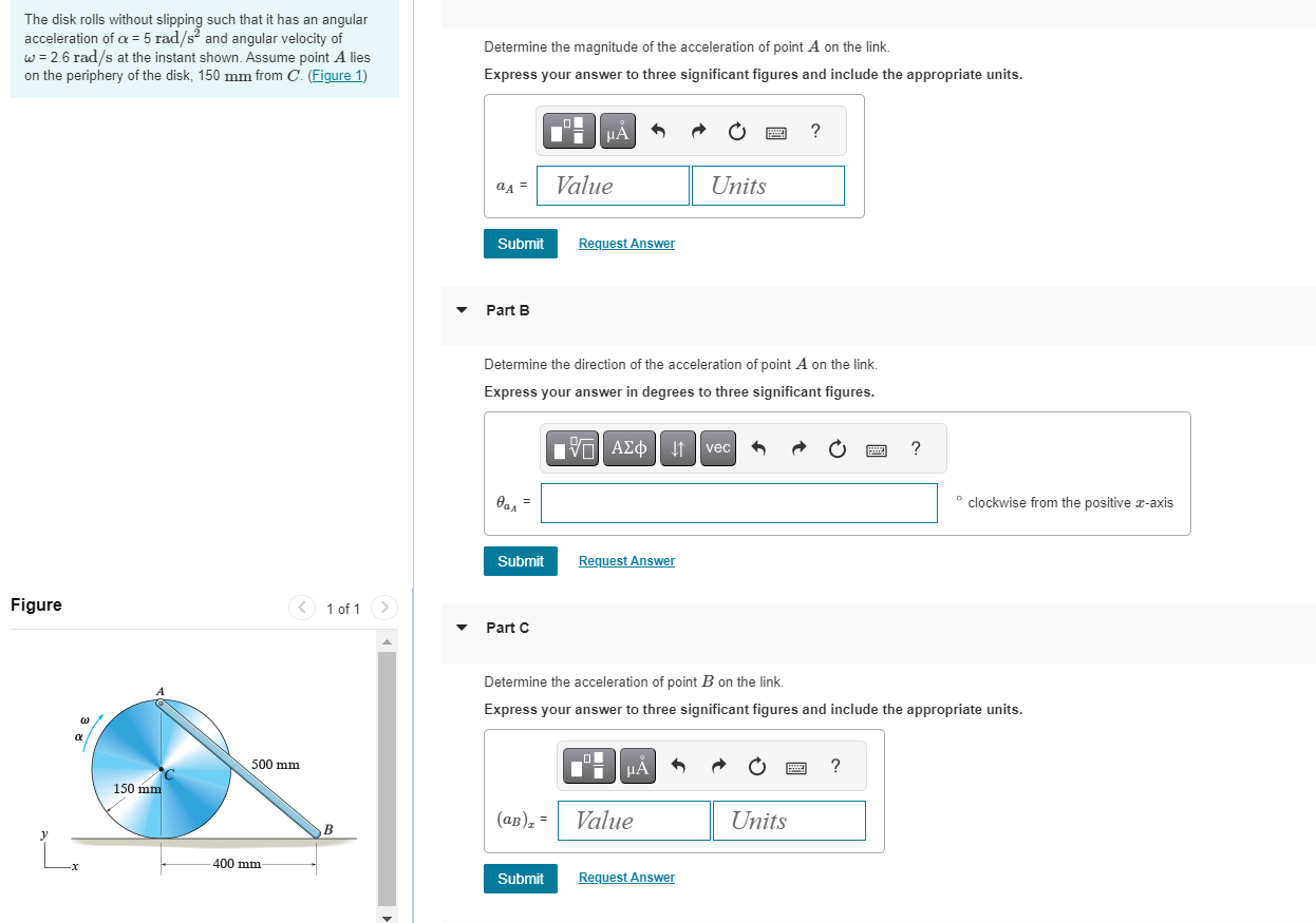 Solved The disk rolls without slipping such that it has an | Chegg.com
