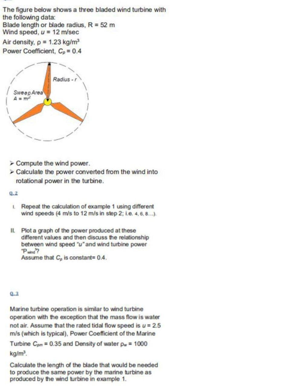 Solved The figure below shows a three bladed wind turbine | Chegg.com
