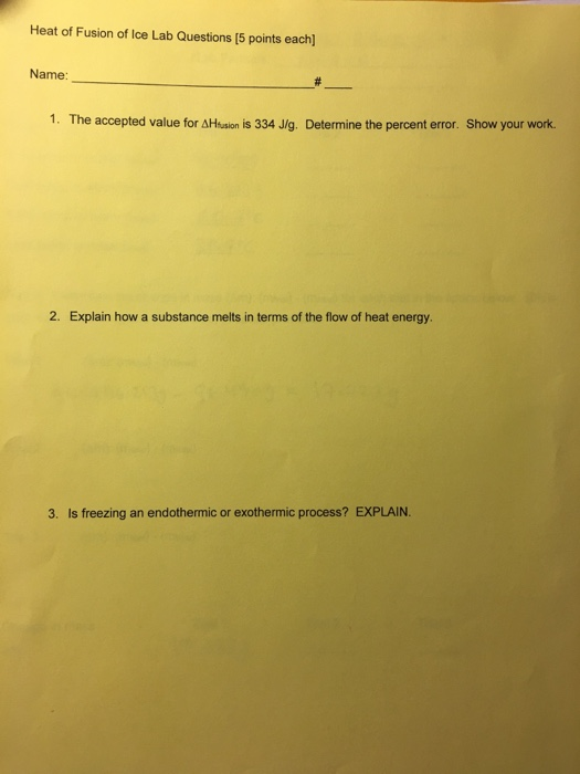 Solved Heat of Fusion of Ice Lab Questions [5 points each