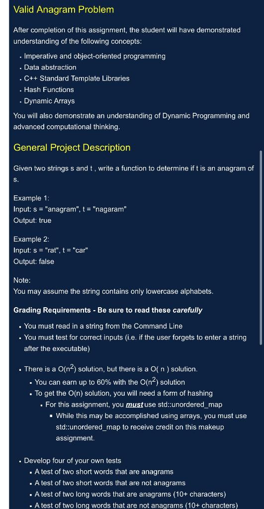 Solved Valid Anagram Problem After completion of this | Chegg.com