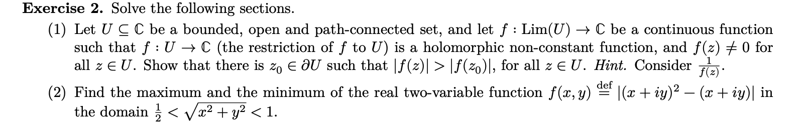 Solved Exercise 2. Solve the following sections. (1) Let U⊆C | Chegg.com