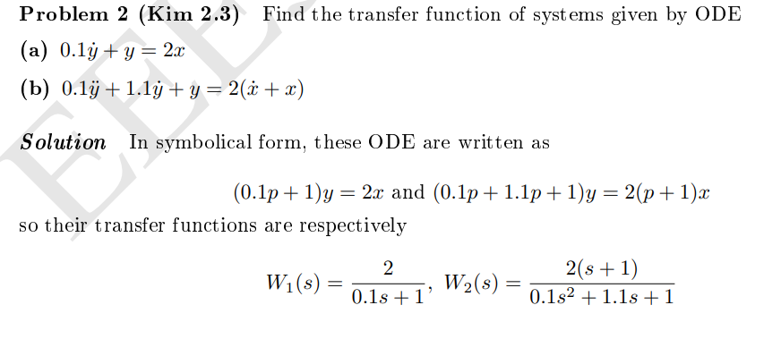Solved Problem 2 (Kim 2.3) Find the transfer function of | Chegg.com