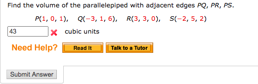 Solved Find The Volume Of The Parallelepiped With Adjacent Chegg Com